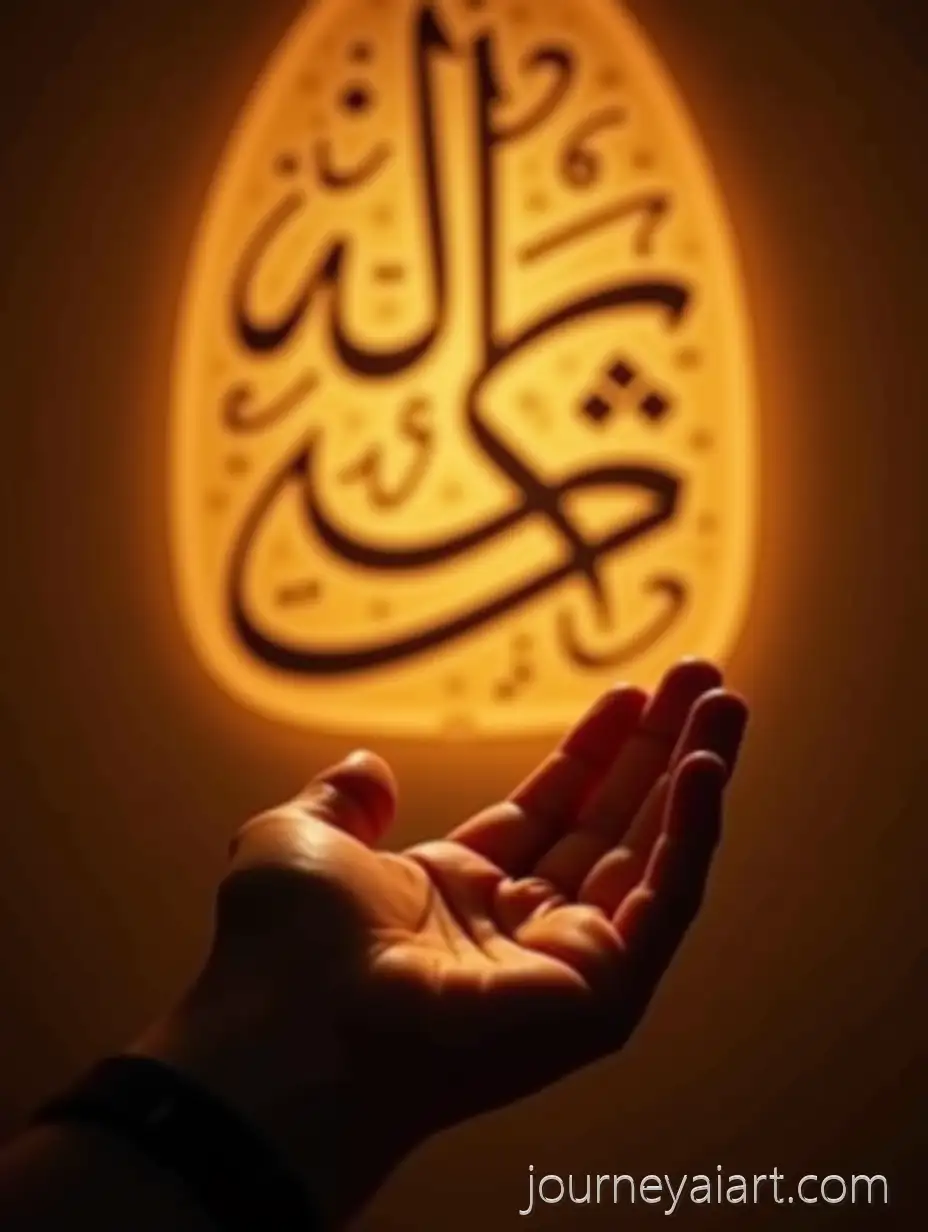 Open-Hand-Raised-in-Islamic-Dua-with-GlAI-Image-Prompt-Expansionowing-Arabic-Calligraphy