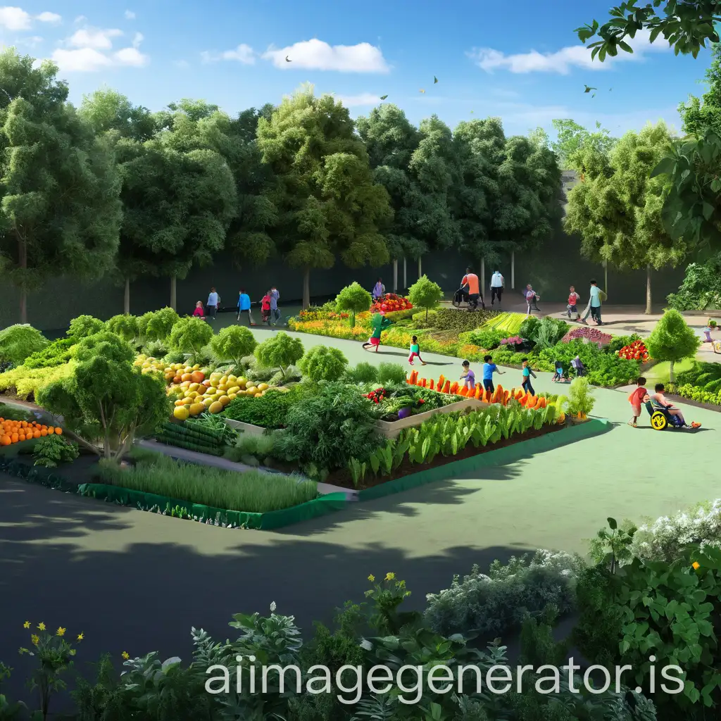 Inclusive-Forest-Creation-with-People-with-Disabilities-and-Children-Playing-Amid-Fruity-Trees-and-Vegetables
