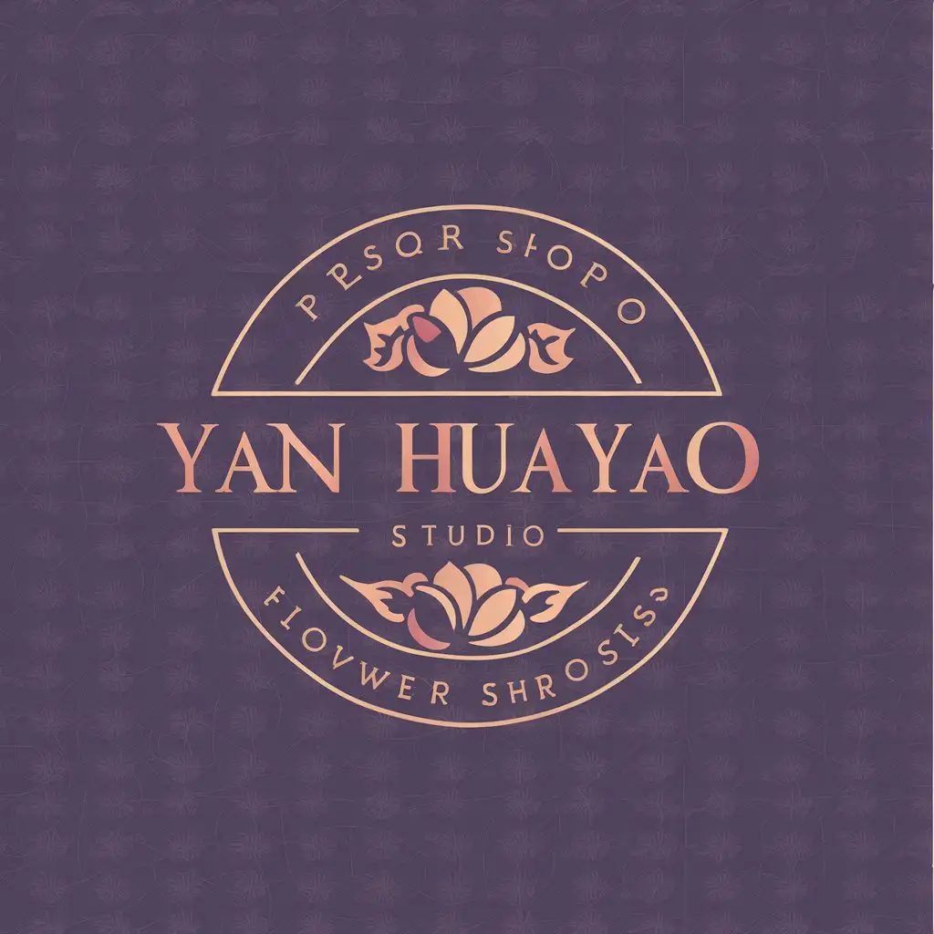 a vector logo design,with the text "Yan Hua Yao", main symbol:Design a flower shop's logo, using purple and black combined. The pattern has flower elements and studio, the logo presents good, rising-sun main ideas,Moderate,be used in Retail industry,clear background