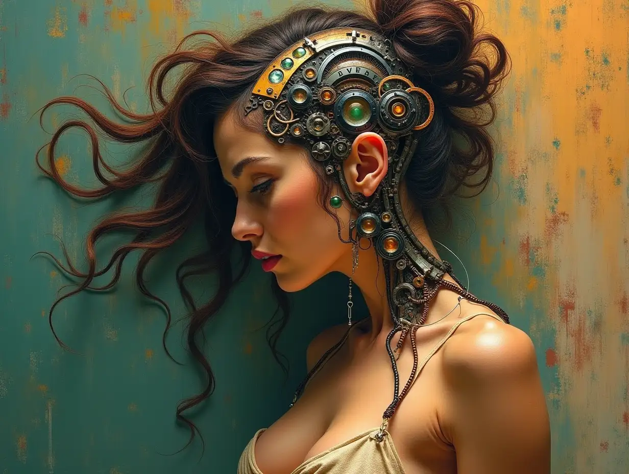 Biomechanical-Woman-in-Vintage-Concept-Art-with-Bold-Brushstrokes-and-Dramatic-Lighting