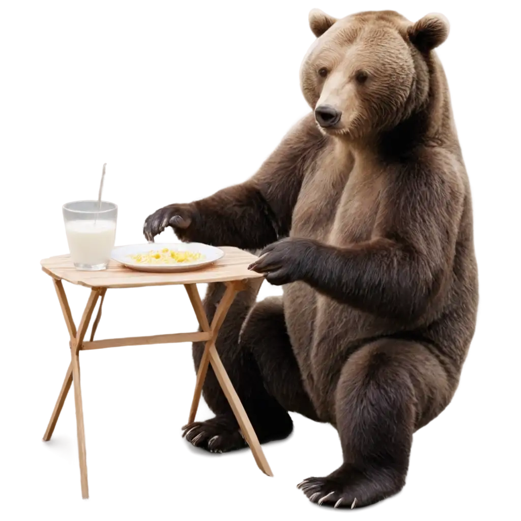 Adorable-Bear-Sitting-at-a-Table-Eating-Porridge-HighQuality-PNG-Image