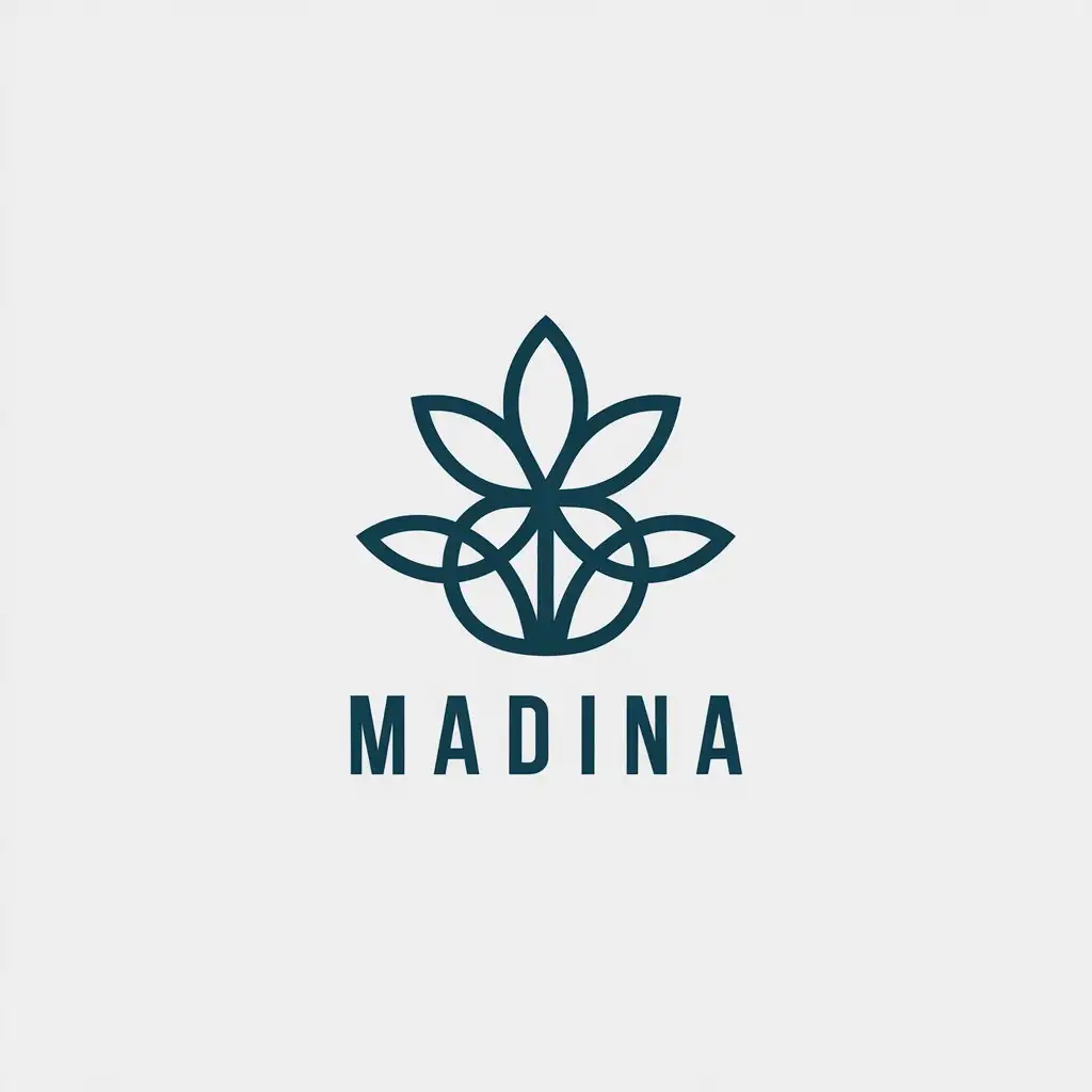 a vector logo design,with the text "Madina", main symbol:Flower,Minimalistic,be used in Marketer industry,clear background