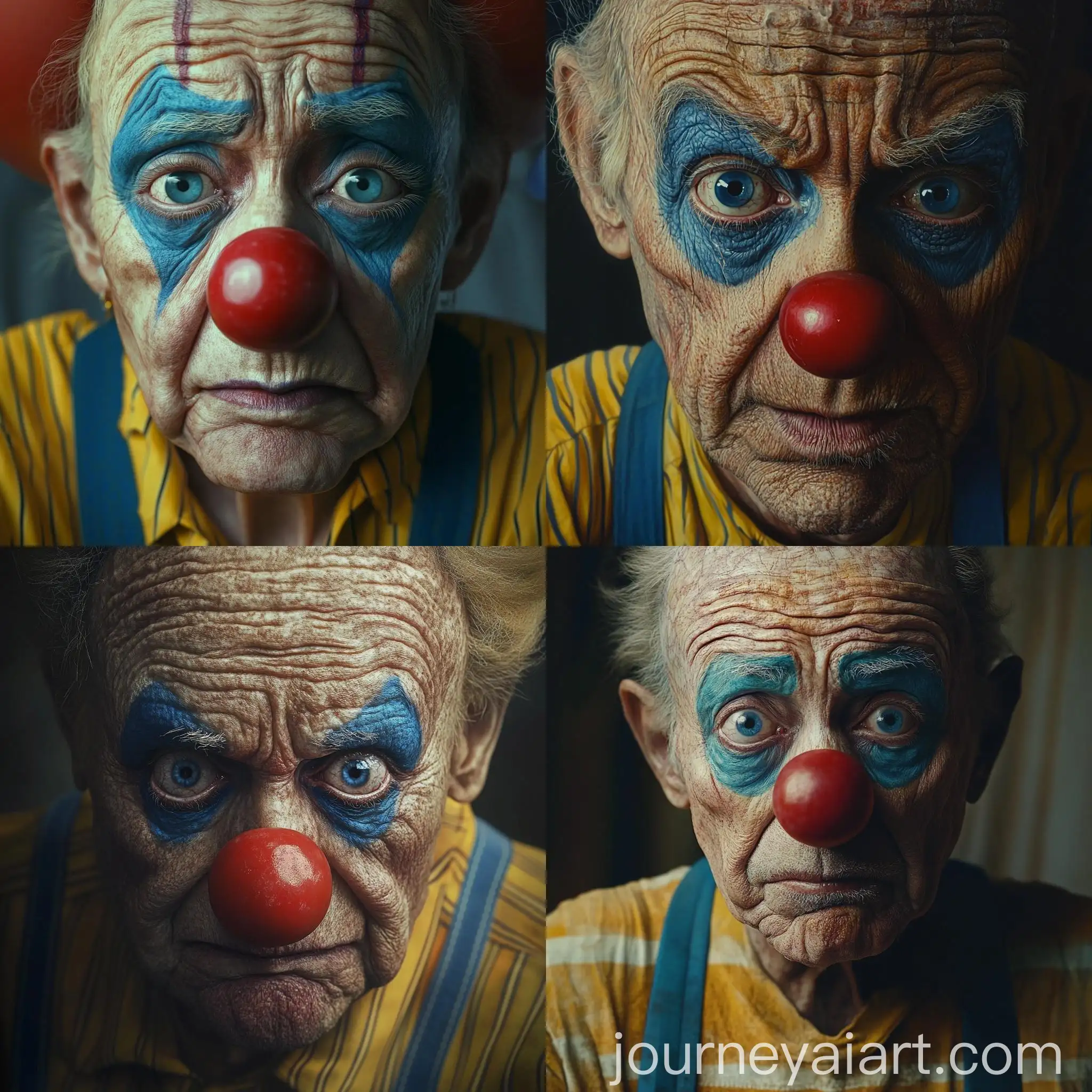 Dramatic-CloseUp-Portrait-of-a-Sad-Elderly-Clown-with-Red-Balloon-Nose