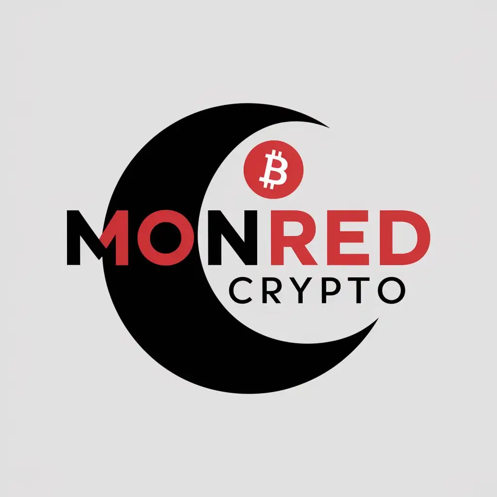 a vector logo design,with the text "MOONRED CRYPTO", main symbol:Black crescent, red bitcoin inside crescent, inscription MOON in bold font, RED inscription in red color,Moderate,be used in Finance industry,clear background