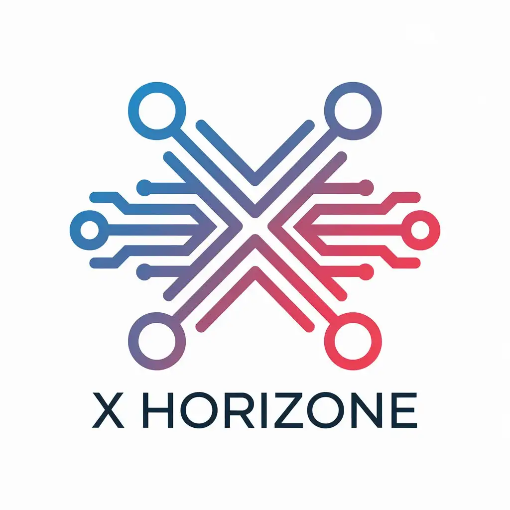 LOGO Design for X Horizone Blue Red Gradient X Symbol with Horizon Lines for Technology Industry