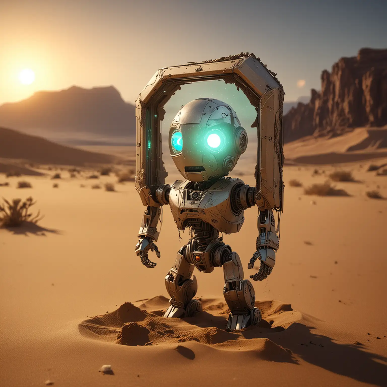 Robotic-Wanderer-Exploring-Mystical-Desert-with-Glowing-Artifact