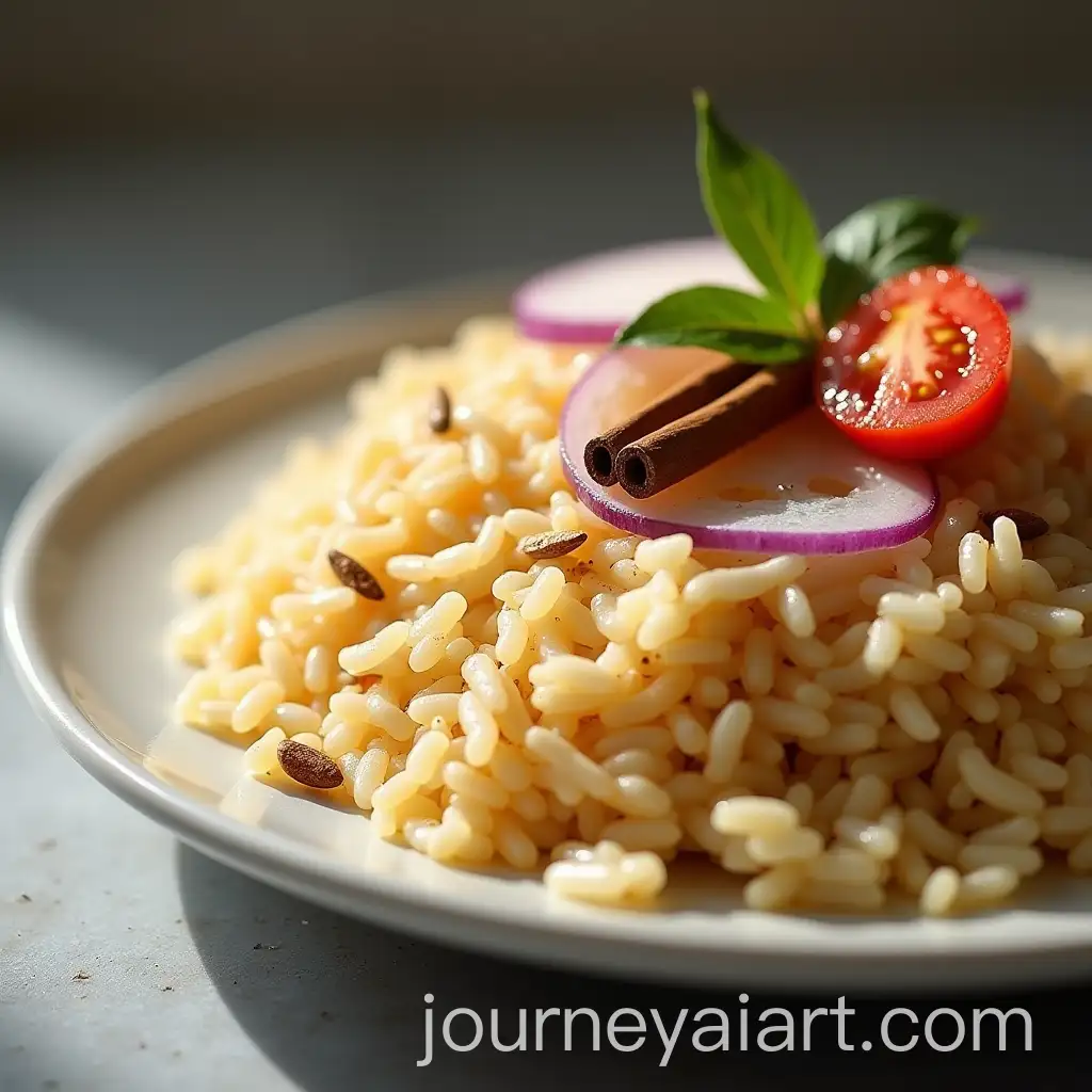 CloseUp-of-Basmati-Rice-Infused-with-Cardamom-Cumin-and-Cinnamon-Garnished-withAI-Art-Prompt-Expansion-Onion-Tomato-and-Bay-Leaves