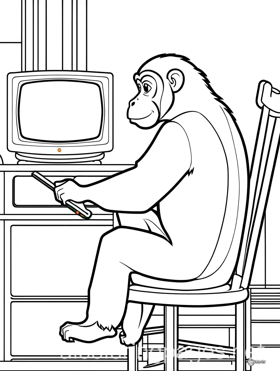 Monkey-with-Remote-Control-Watching-TV-in-a-Simple-Coloring-Page