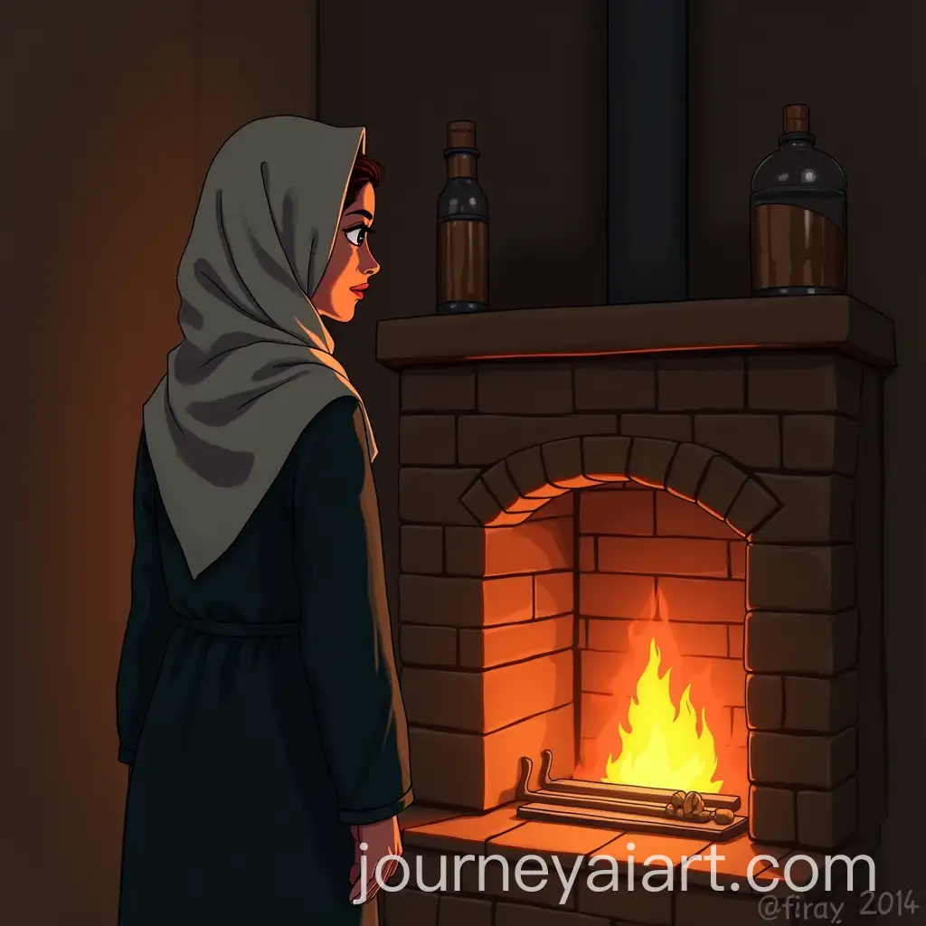 Muslim-Woman-by-Fireplace