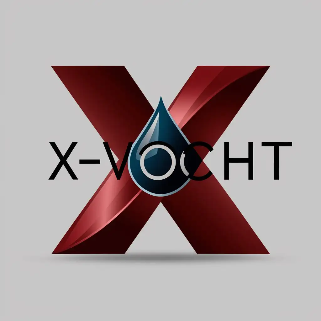 LOGO Design for Xvocht Dark Red X with Water Drop and Dark Blue Text on Clear Background