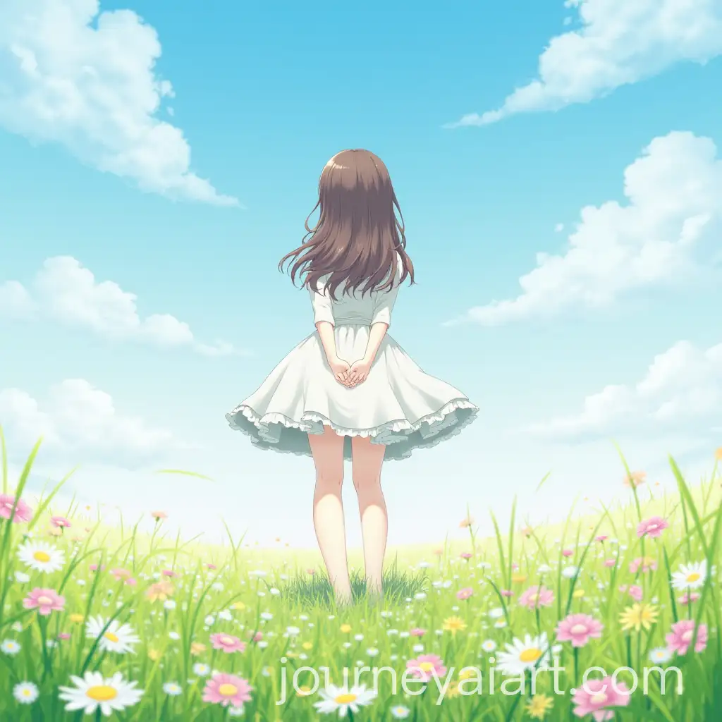 Brunette-Anime-Girl-Surrounded-by-Spring-Flowers-in-a-Meadow