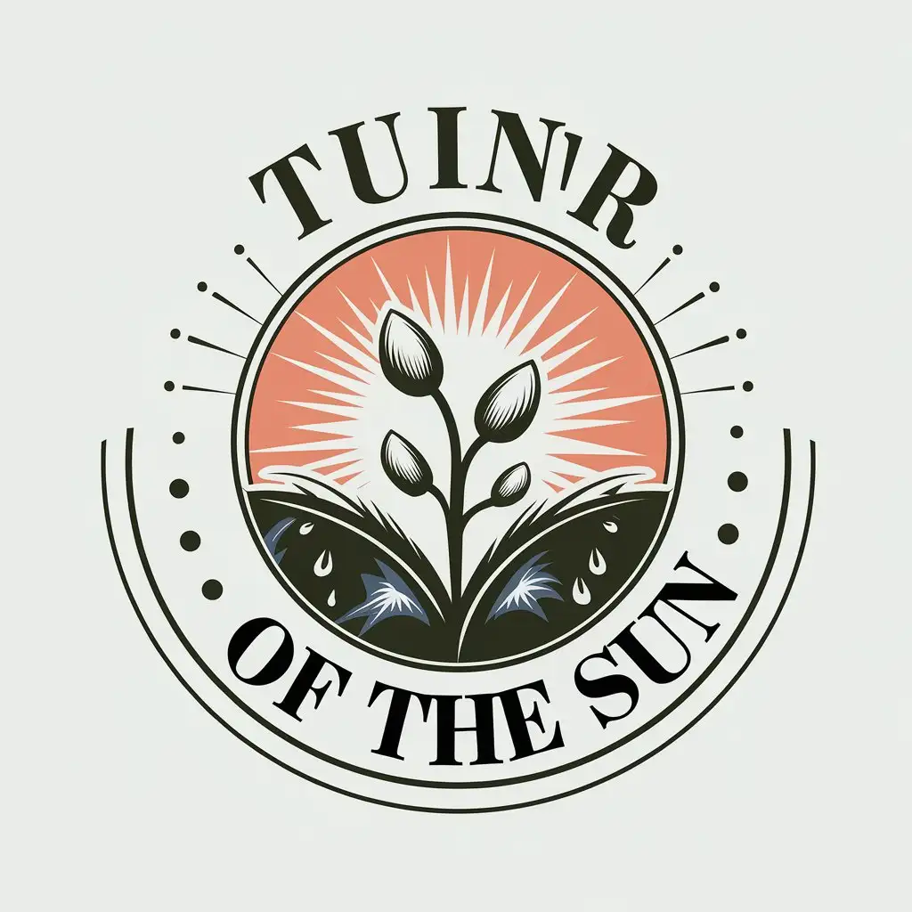 a vector logo design,with the text "tunr of the sun", main symbol:seeds sprouting, dew, sunlight,Moderate,clear background