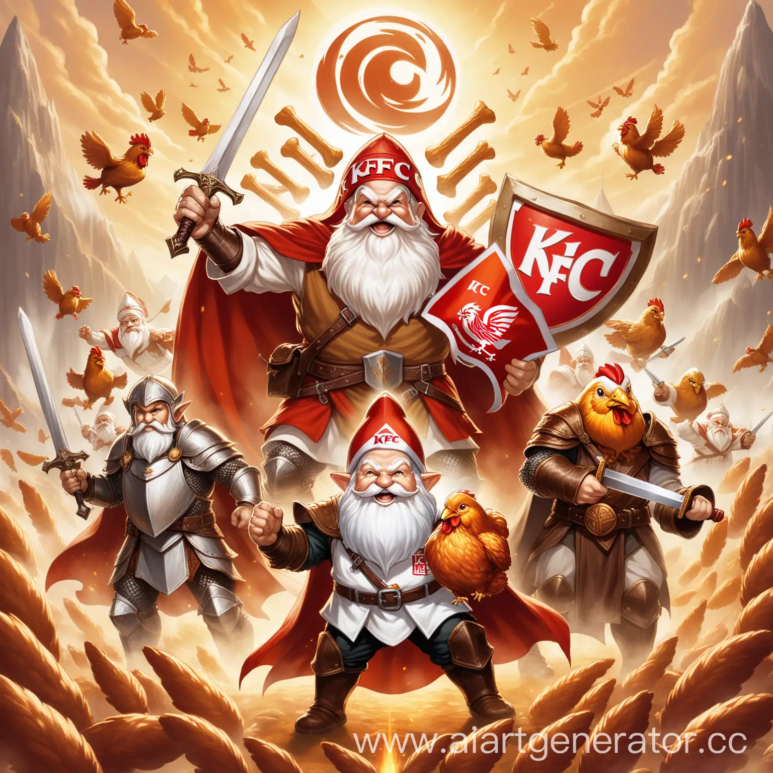 Fantasy-Gnome-Paladin-with-KFC-Emblem-and-Chicken-Bone-Sword