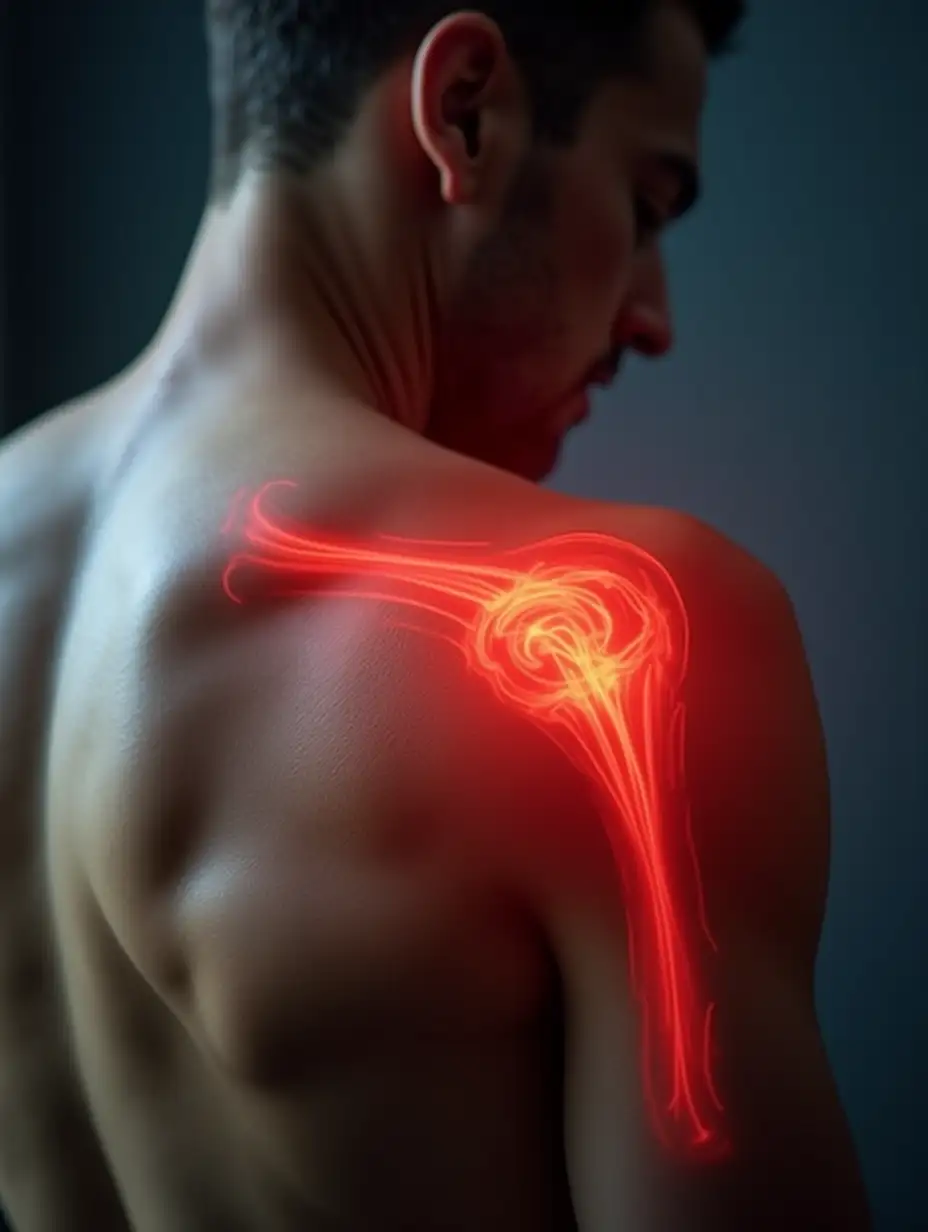 An athlete with shoulder pain caused by exercise, real shot, high-definition, close-up