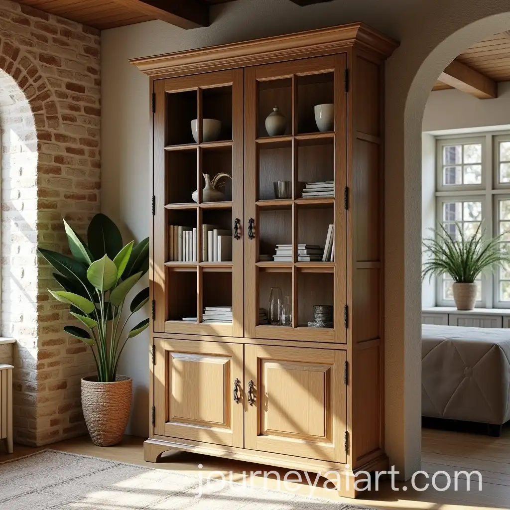 Rustic-Elegance-A-Natural-Wood-Bookcase-in-a-Farmhouse-Setting