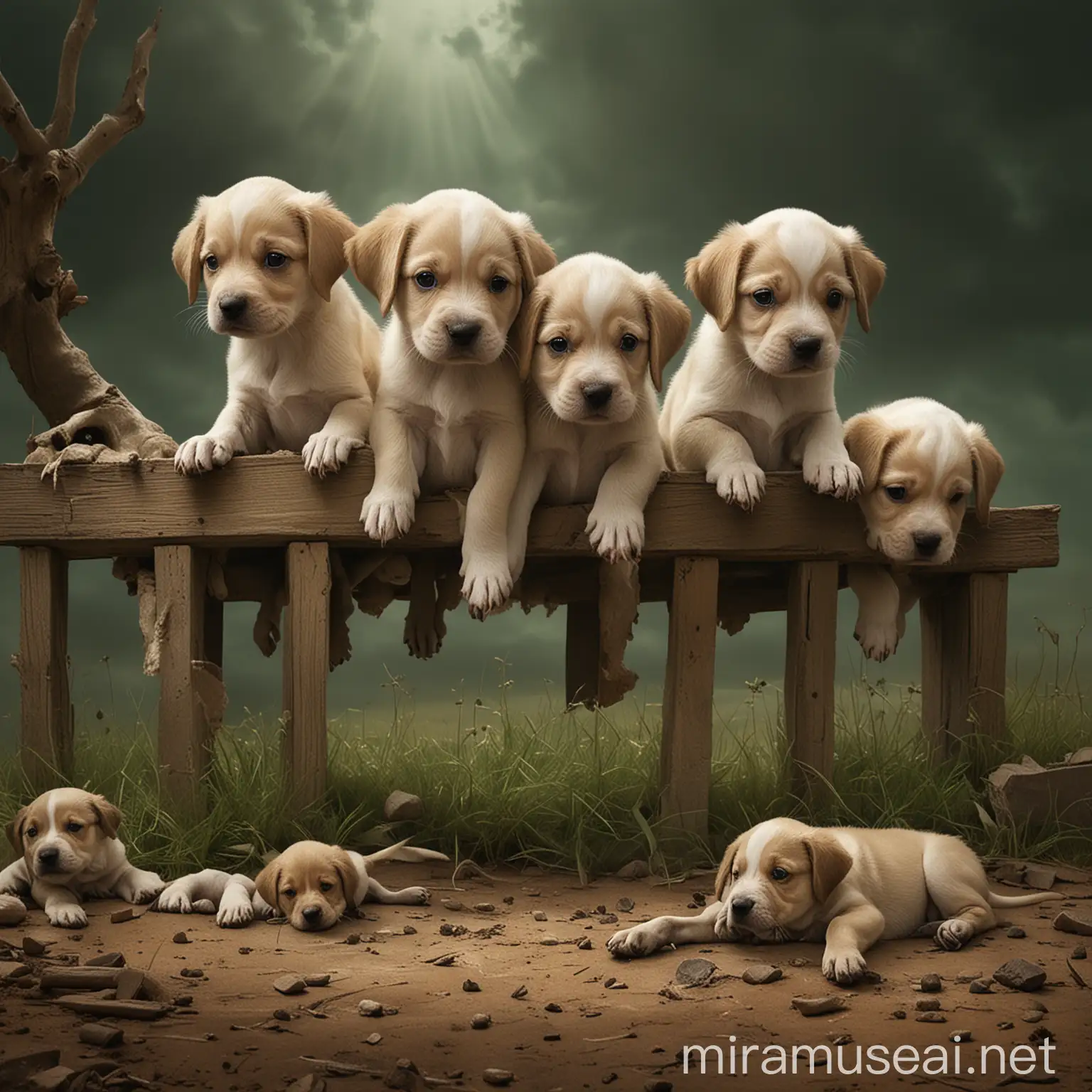 Desperate Hungry Puppies Seek Mothers Spirit for Help