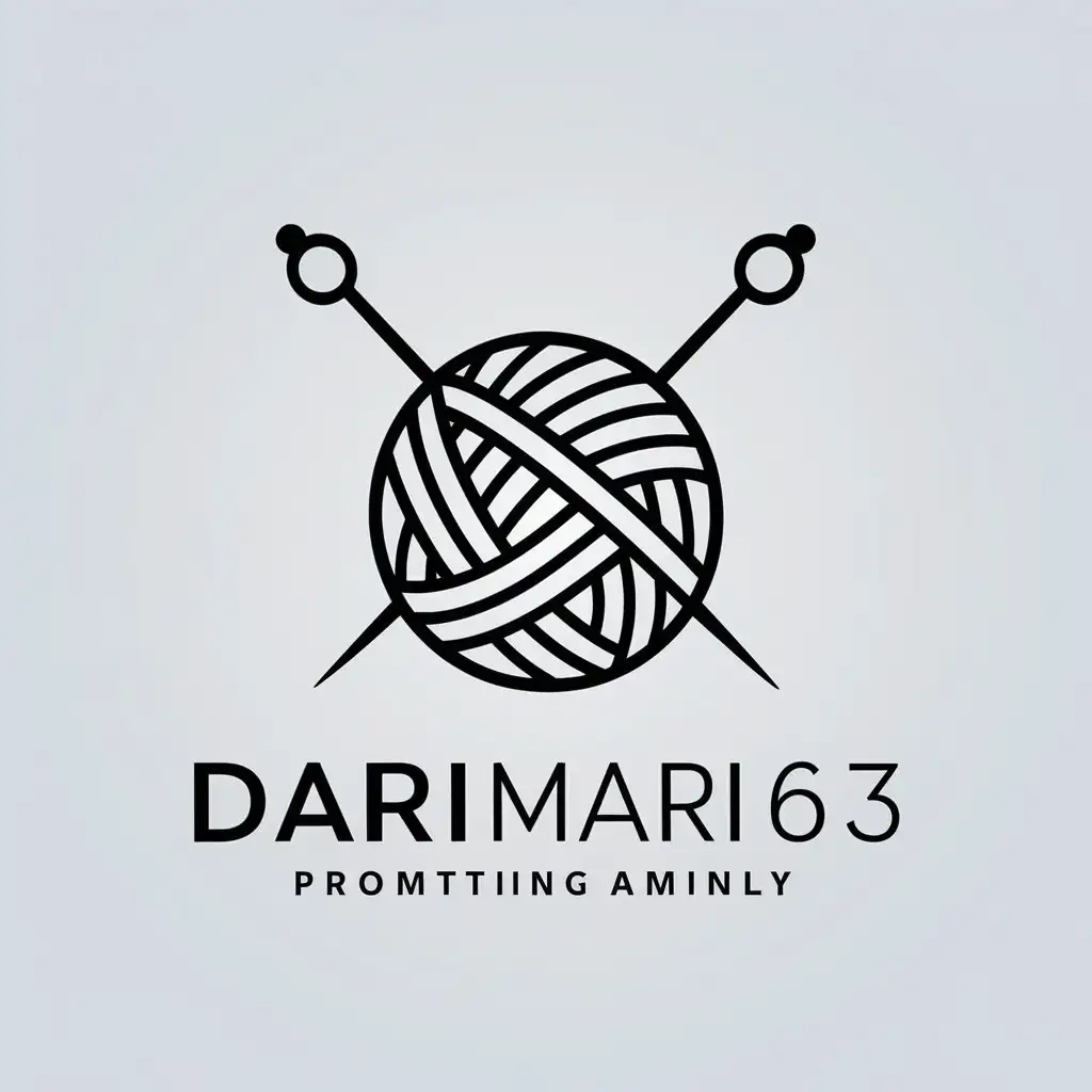 a vector logo design,with the text "DariMari63", main symbol:Ball of yarn with knitting needles,Minimalistic,be used in Home Family industry,clear background