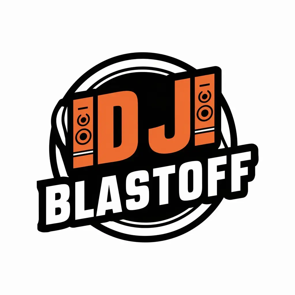 a vector logo design,with the text "DJ BLASTOFF", main symbol:Disk Jockey, Music, Stereo,Moderate,be used in Entertainment industry,clear background