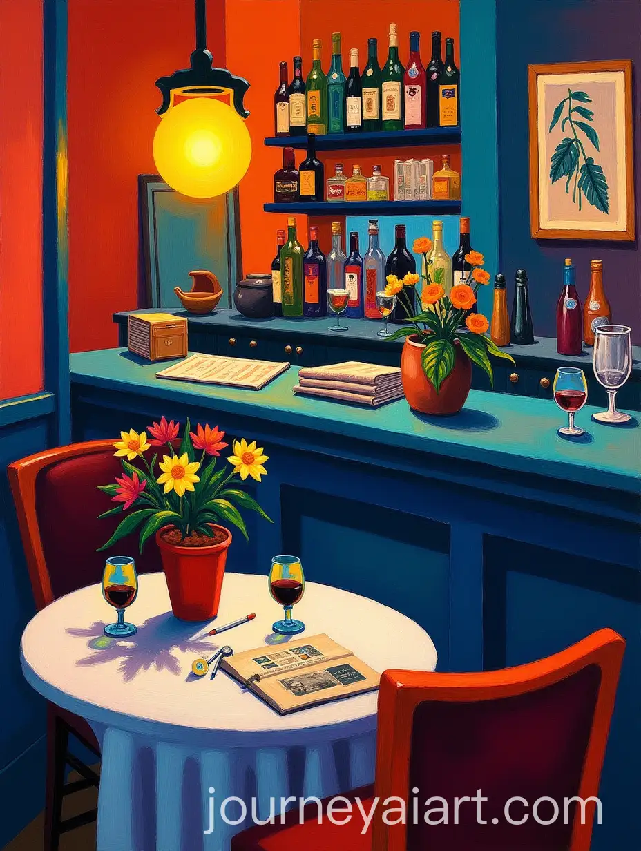 Impressionist-Painting-of-a-Bar-with-Neon-Lights-and-Table-Setting