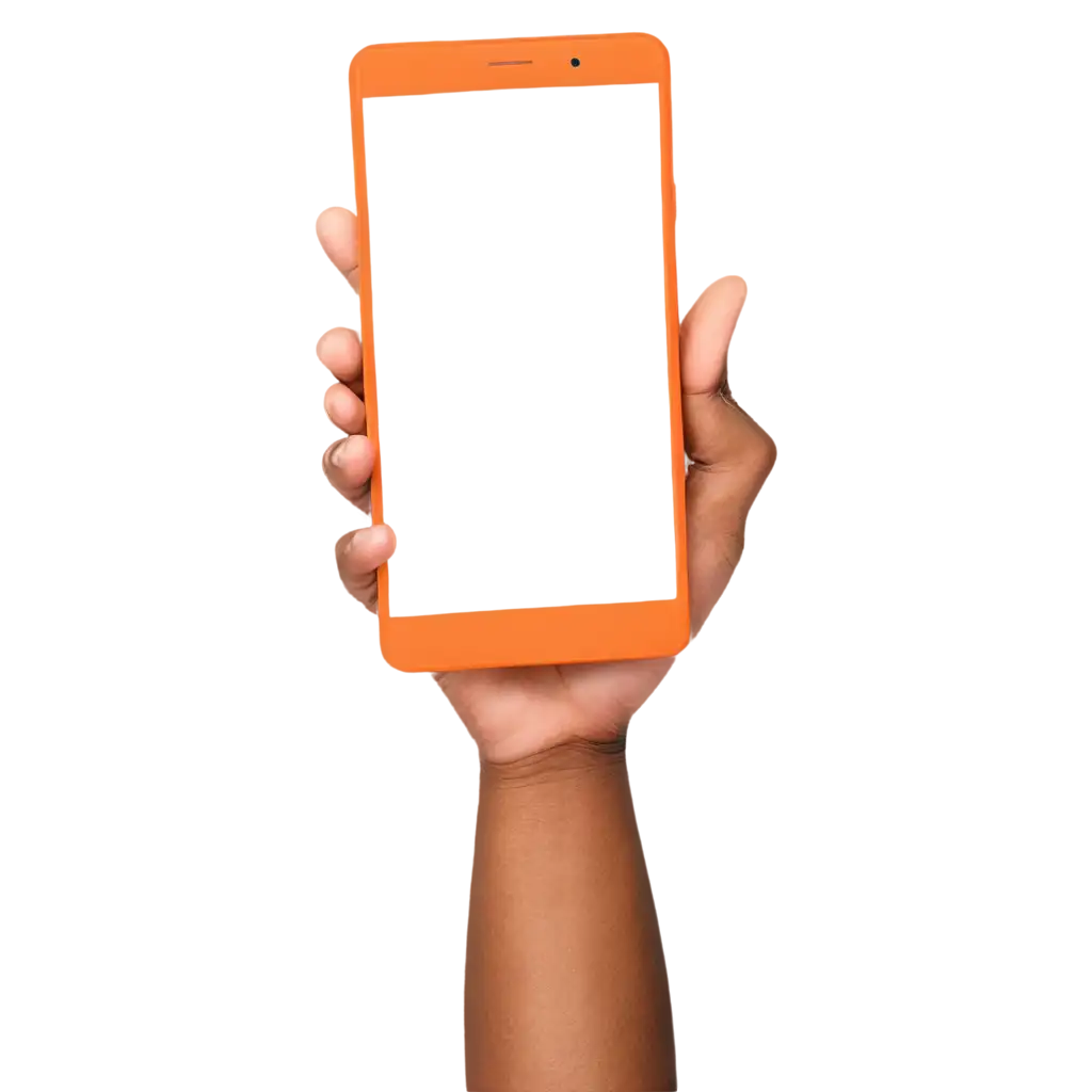 Hand-Holding-Smartphone-PNG-with-Orange-Case-and-Blank-White-Screen-HighQuality-Image-for-Versatile-Use