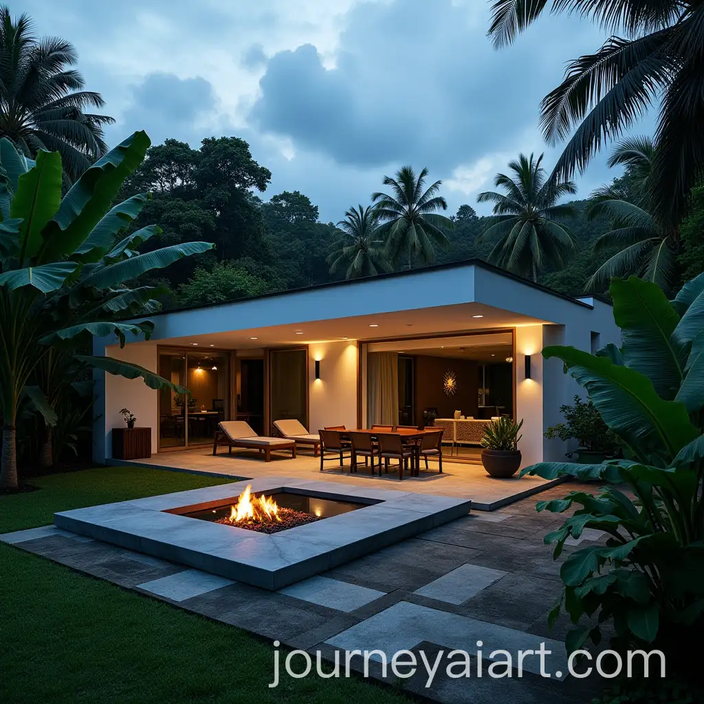 Tropical-Garden-Rooftop-with-Hot-Tub-Fire-Pit-and-Lush-Plant-Life-at-Night
