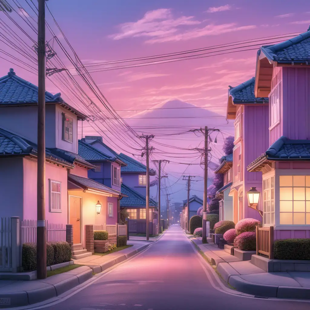 Residential-Street-at-Dusk-with-Vibrant-Sky-and-Soft-Lighting-in-Anime-Style