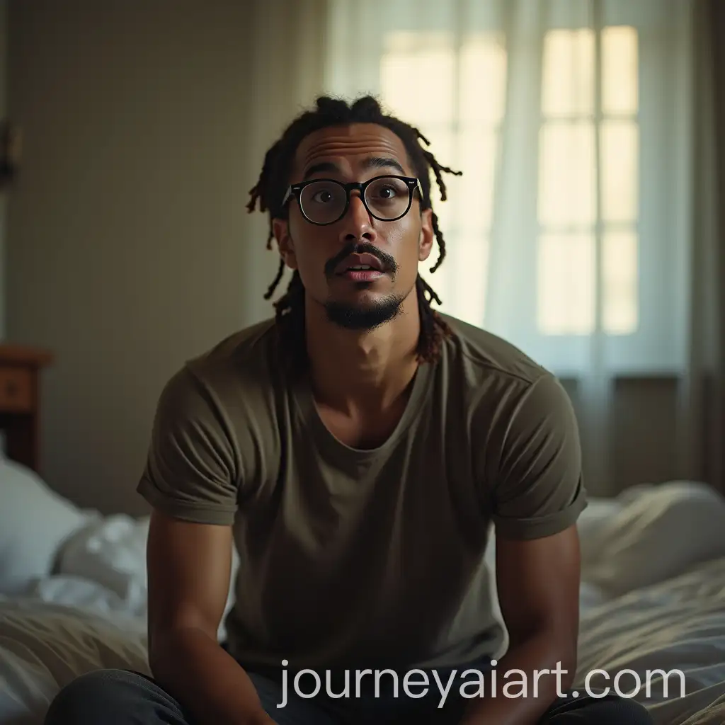 Surprised-Man-Wakes-Up-in-His-Bedroom-with-Sunlight-Streaming-In