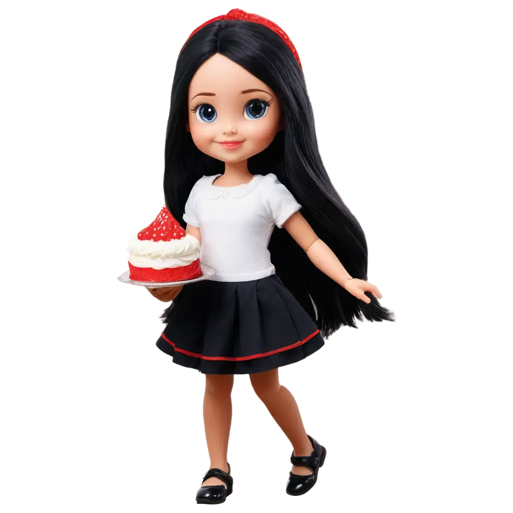 PNG-Image-of-a-Doll-with-Long-Black-Hair-Holding-a-Cake-Bakery-Themed-Illustration