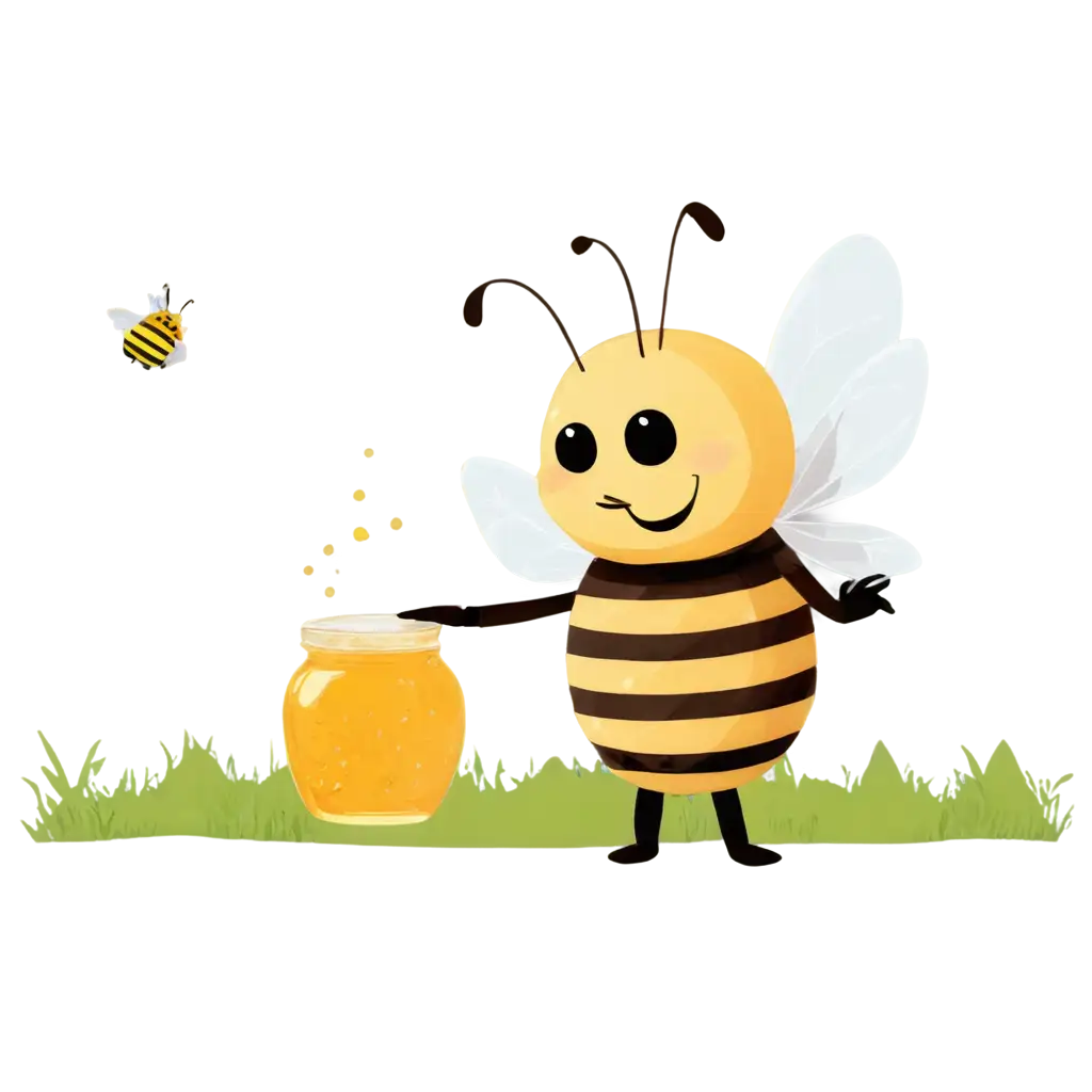 PNG-Image-of-Bee-Hugging-Honey-Jar-in-Forest-Captivating-Nature-Scene