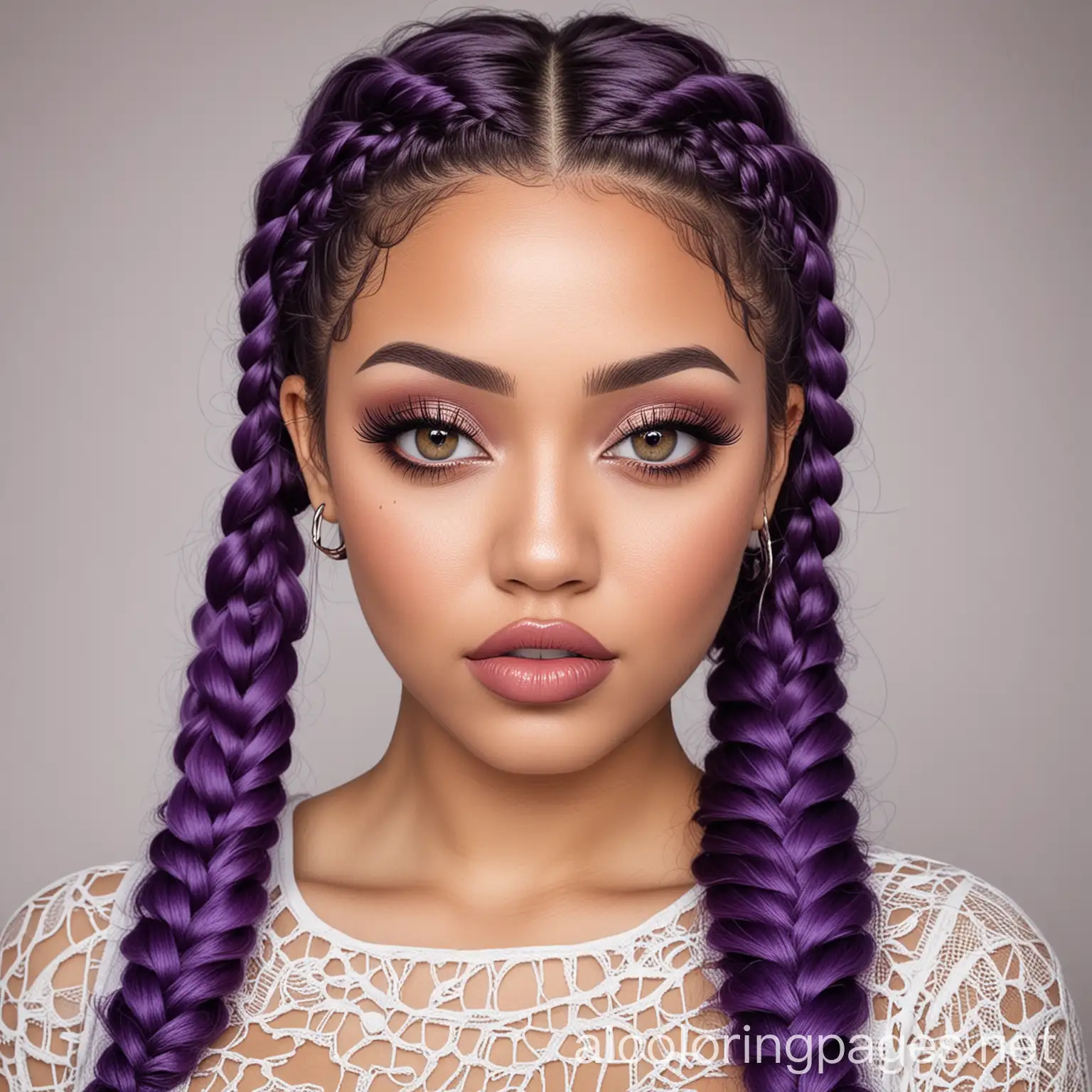 Exotic-Pretty-Lady-with-Hazel-Eyes-and-Purple-Braids-Coloring-Page