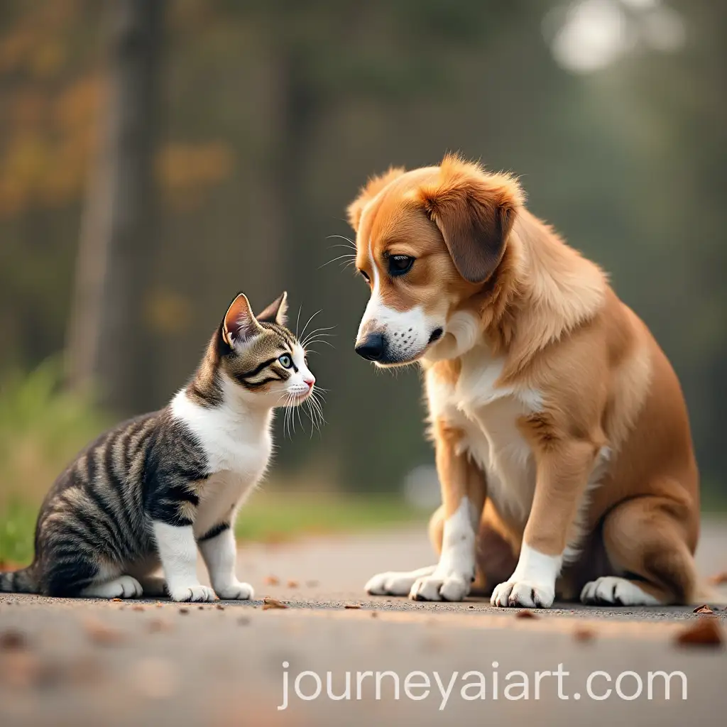 Cat-and-Dog-Playing-Together-in-Harmonious-Friendship