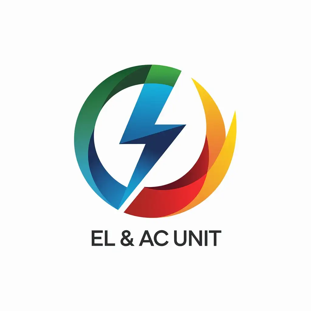 LOGO Design for EL AC Unit Circular Design with Green Blue Red and Yellow Colors Symbolizing Electrical and Air Conditioning Services