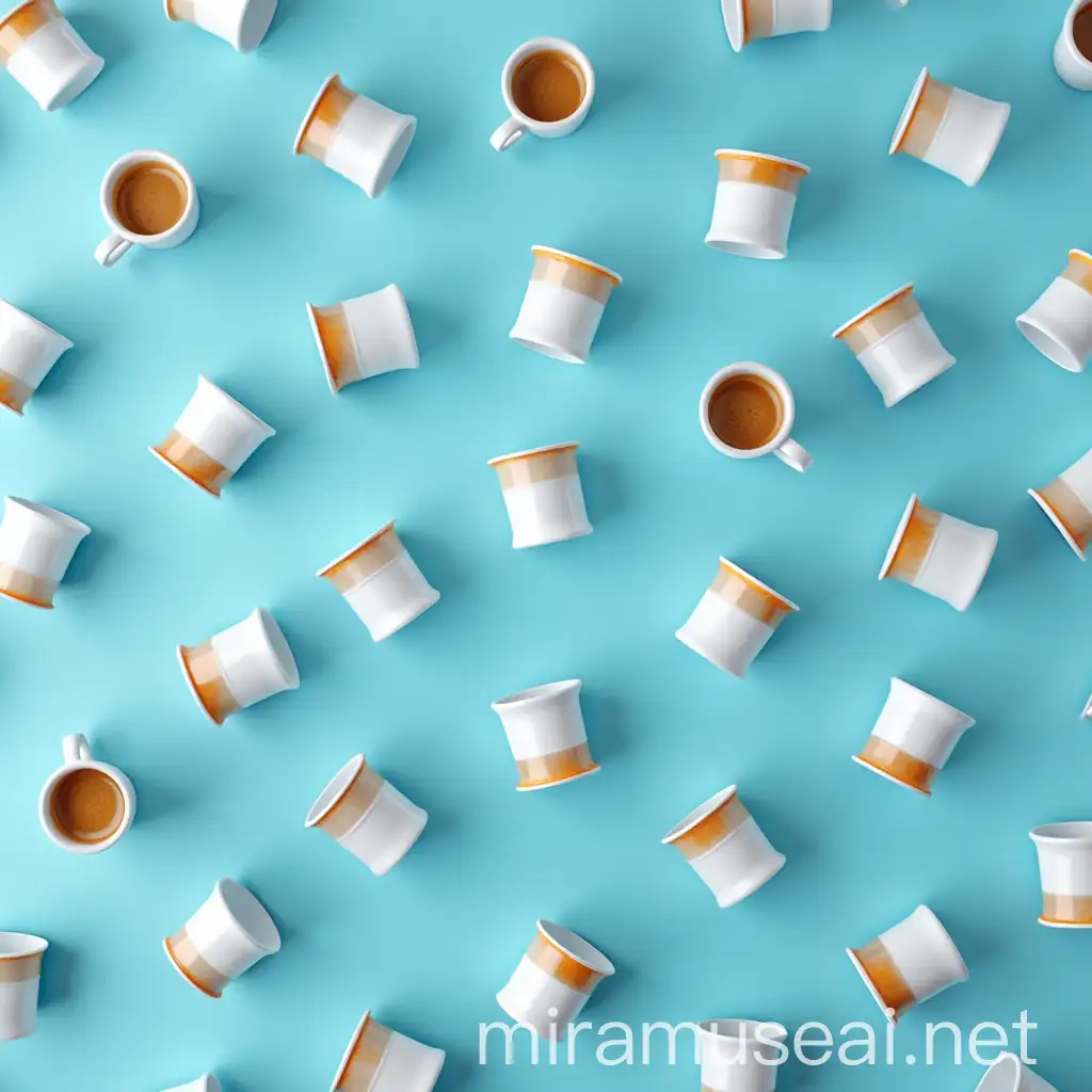 Realistic Coffee Cup Patterns on Blue Background