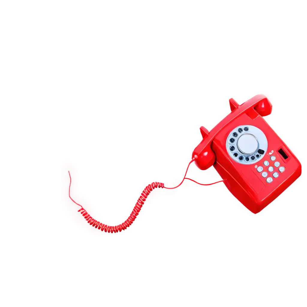 A red telephone with sound waves emanating from it, simple flat design