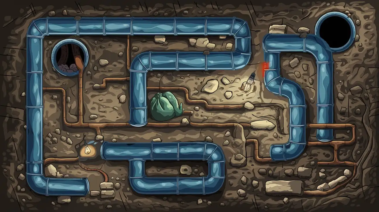 Sewer-Pipes-Puzzle-Game-Background-with-Garbage-View-from-Above