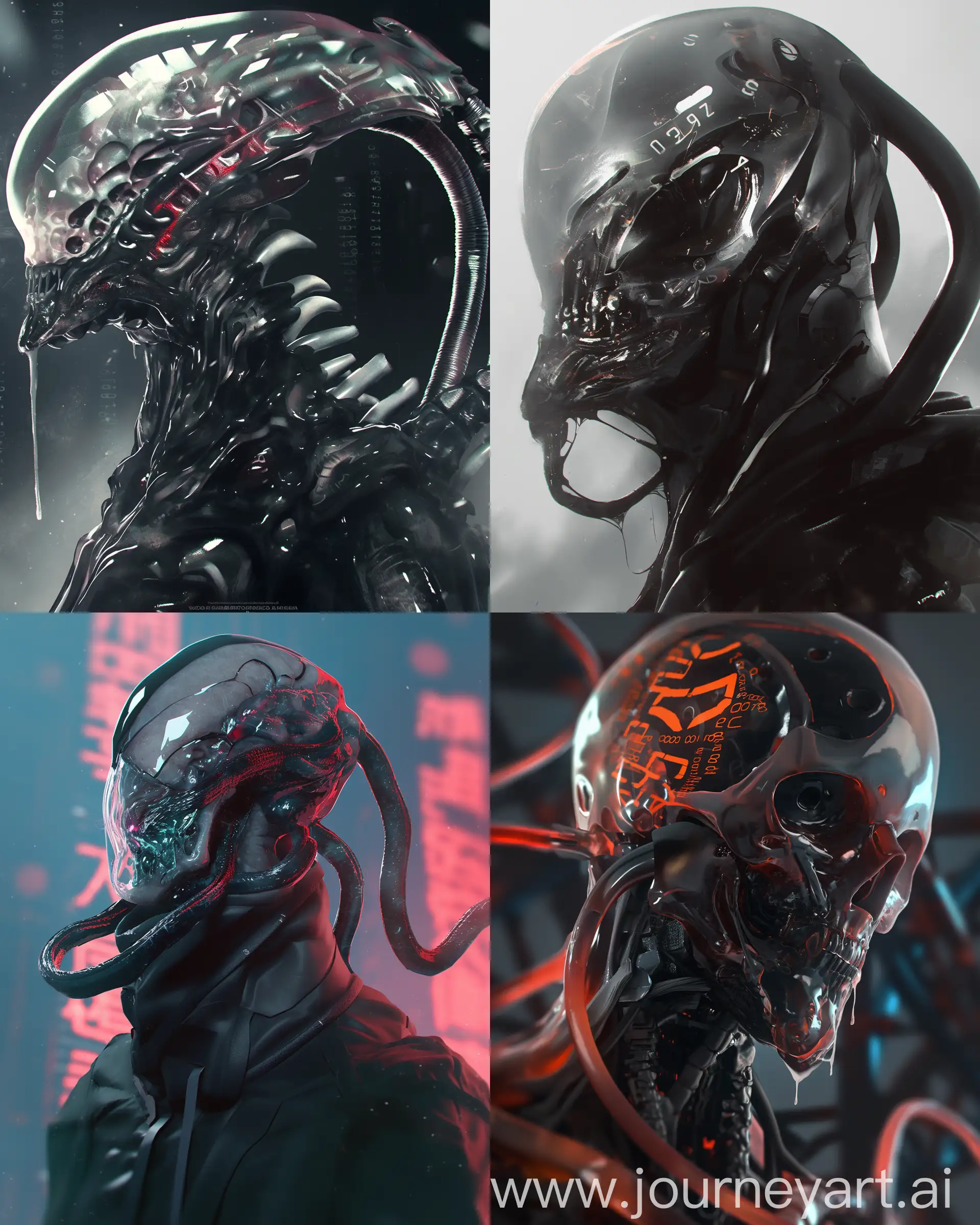 HumanXenomorph-Hybrid-with-Futuristic-Alphanumeric-Features-in-a-Cyberpunk-Setting