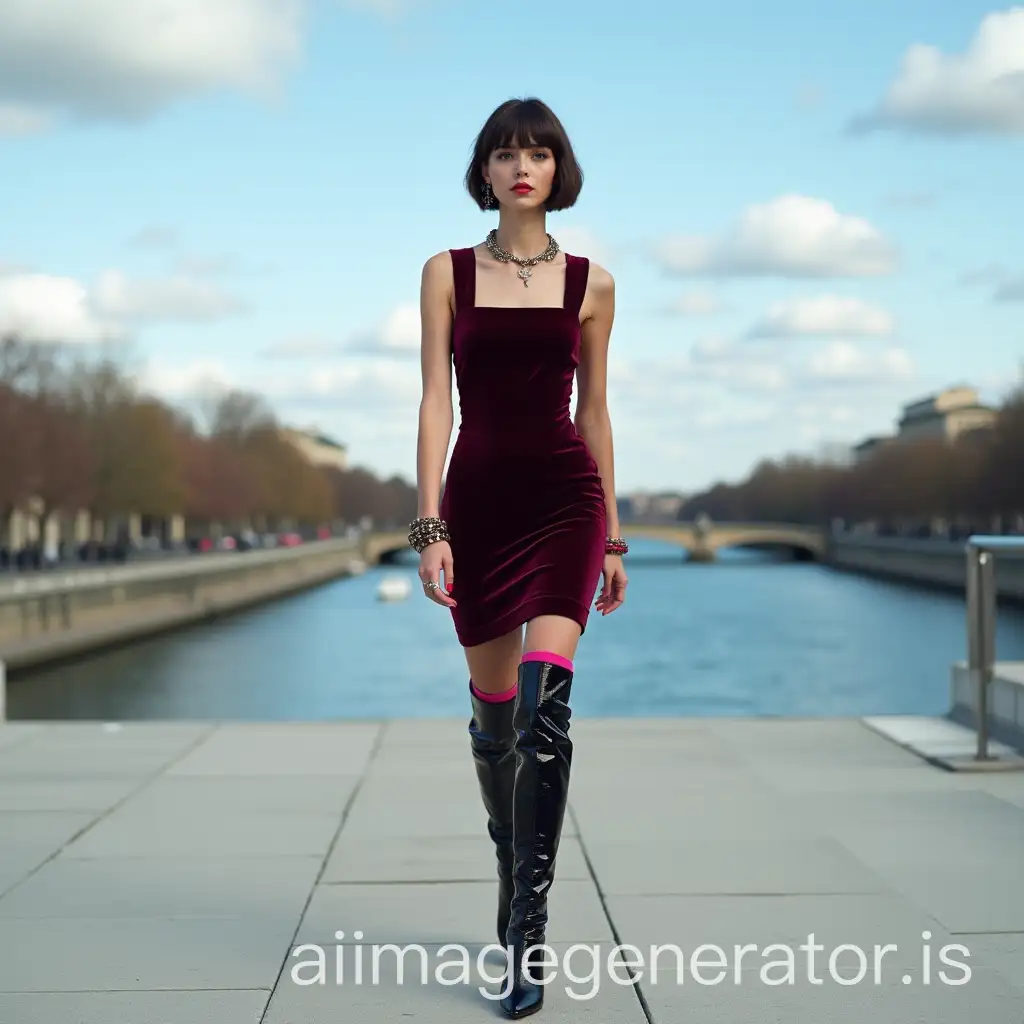RussianAI-Image-Expansion-Model-in-Dark-Burgundy-Velvet-Dress-and-High-Heels-on-Paris-Rooftop-Catwalk