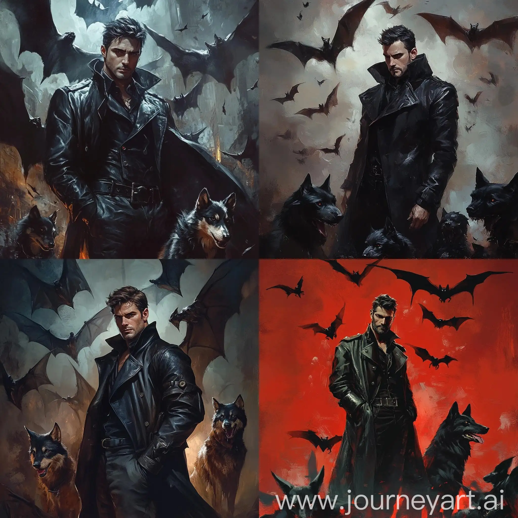 Anthropomorphic-Wolf-Male-in-Black-Leather-Trenchcoat-with-Bats-Epic-Light-Novel-Art-Cover