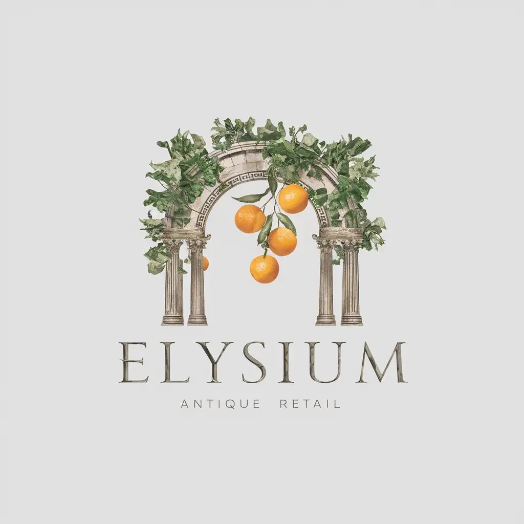 LOGO-Design-for-ELYSIUM-Antique-Greek-Arch-with-Citrus-Trees-for-Retail-Industry