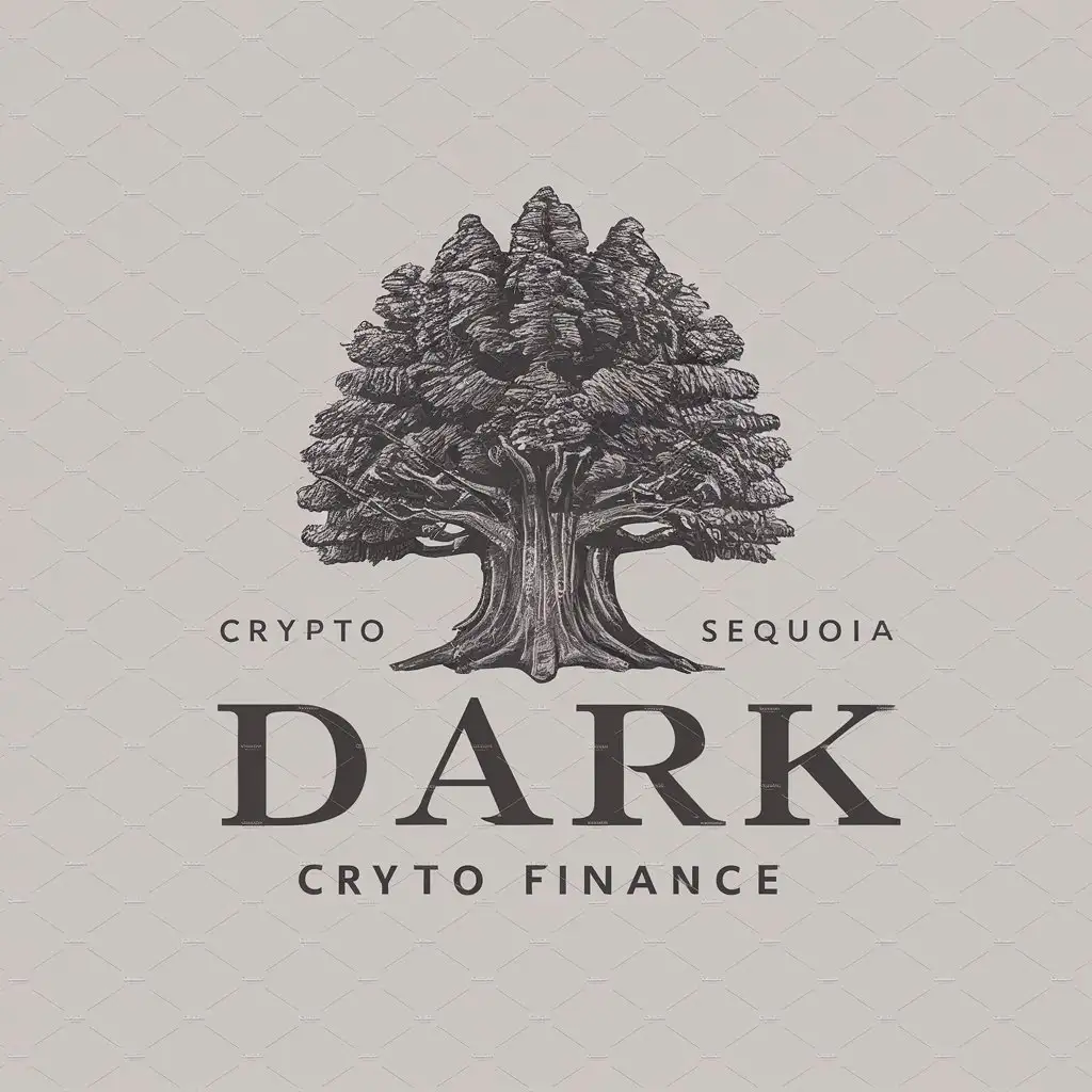 a logo design,with the text "Dark", main symbol:The main symbol of the logo is an antique,dark, sequoia.,complex,be used in Crypto Finance industry,clear background