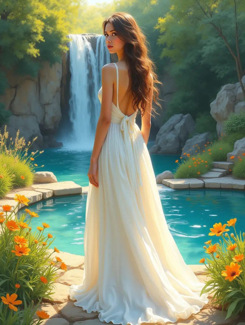 Beautiful-Princess-in-a-Garden-with-Waterfall-Fantasy-Art