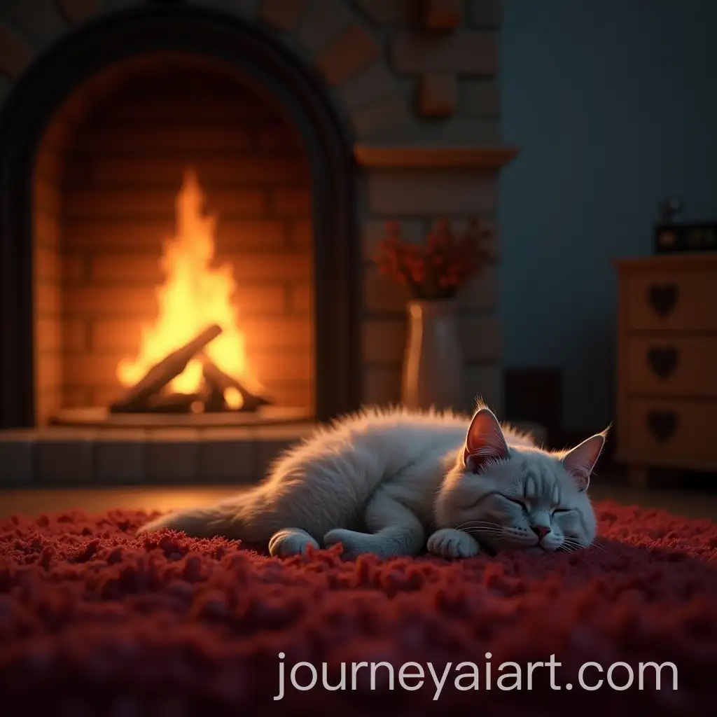 Cozy-Fireplace-with-Himalayan-Cat-Sleeping-on-Plush-Carpet