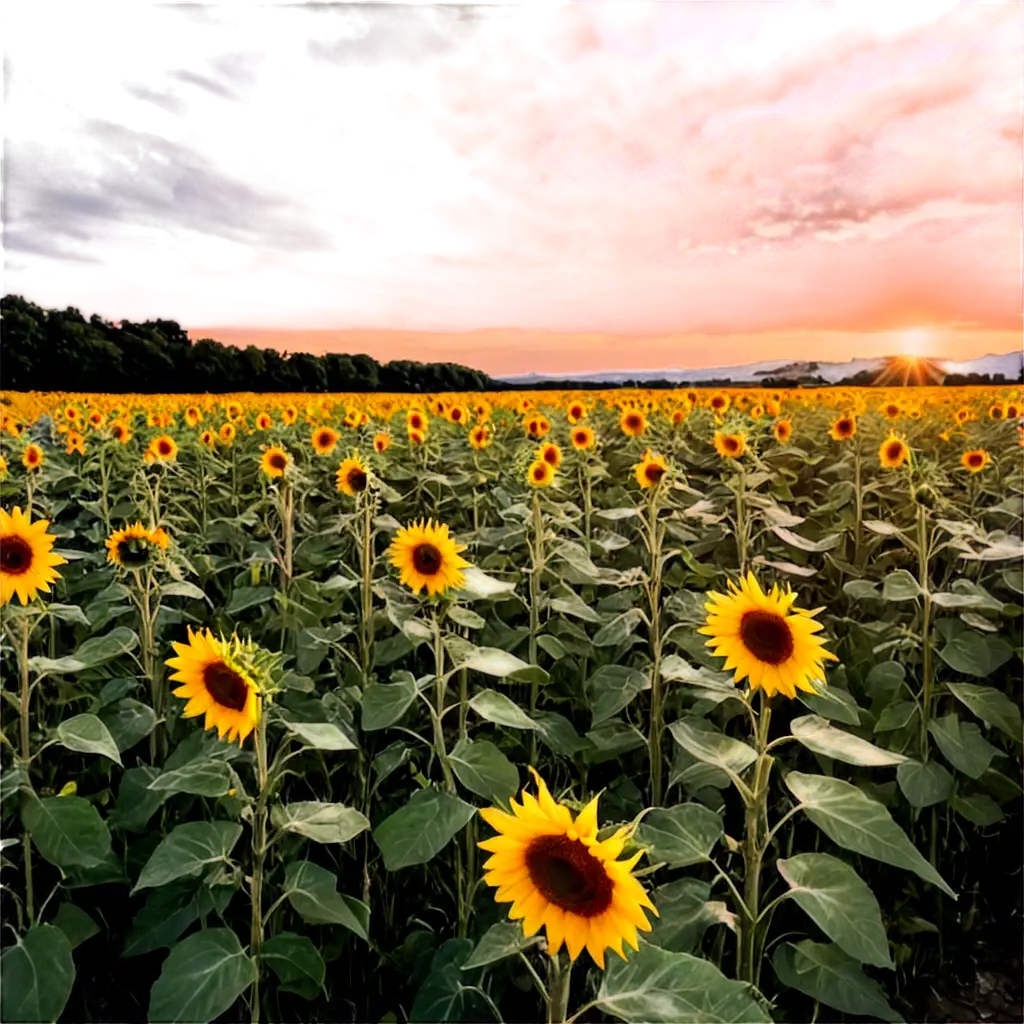 Stunning-PNG-Image-of-a-Sunset-Over-a-Sunflower-Field-Perfect-for-HighQuality-Visuals