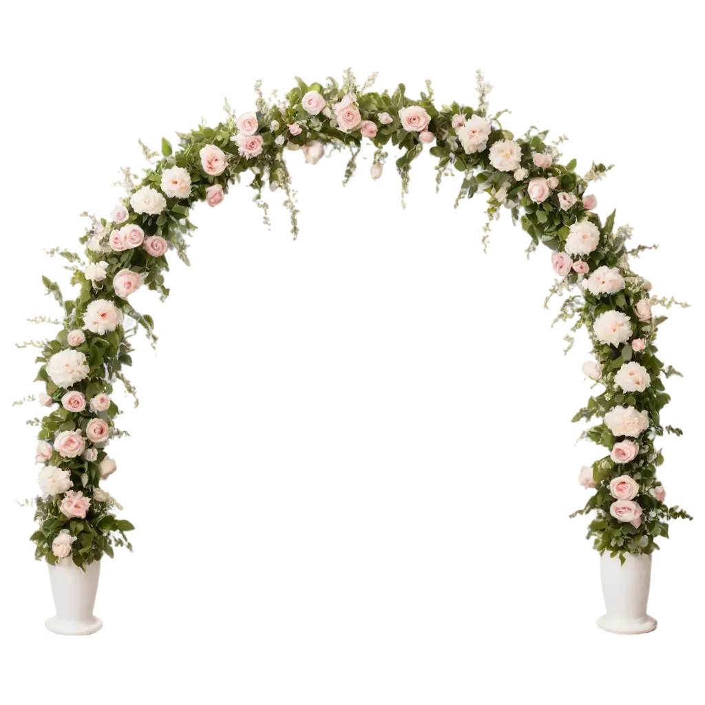 White-Floral-Arch-with-Pink-Flowers-and-Leaves-PNG-Image-for-Elegant-Designs