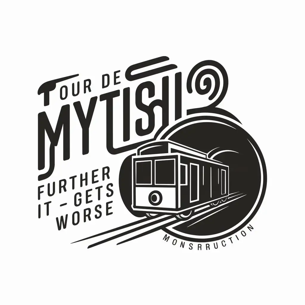 a logo design,with the text "Tour de Mytishi Further it gets worse", main symbol:underground trolley,Moderate,be used in Construction industry,clear background