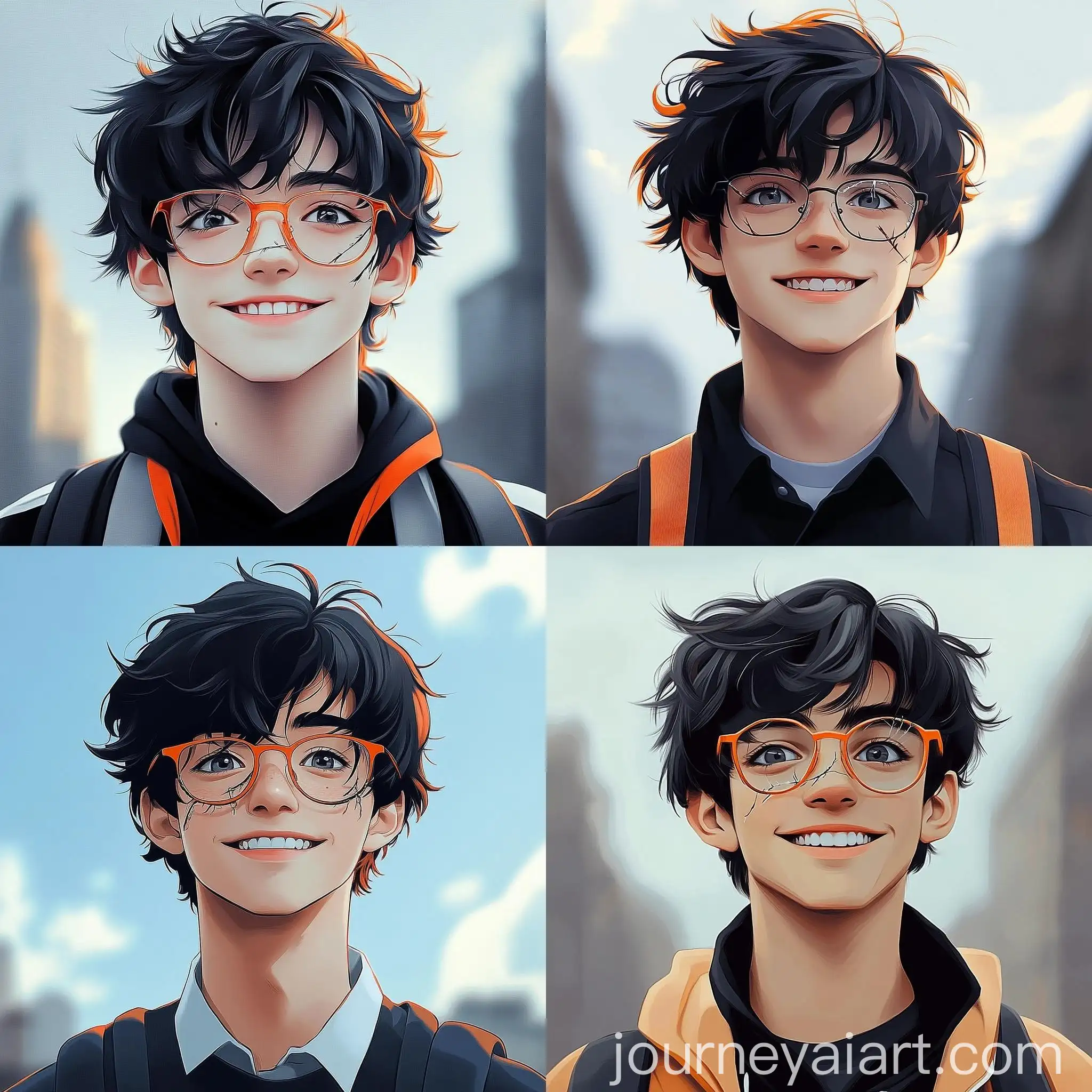 Smiling-Teenage-Boy-in-College-Uniform-with-Glasses-and-Orange-Hair-Bangs