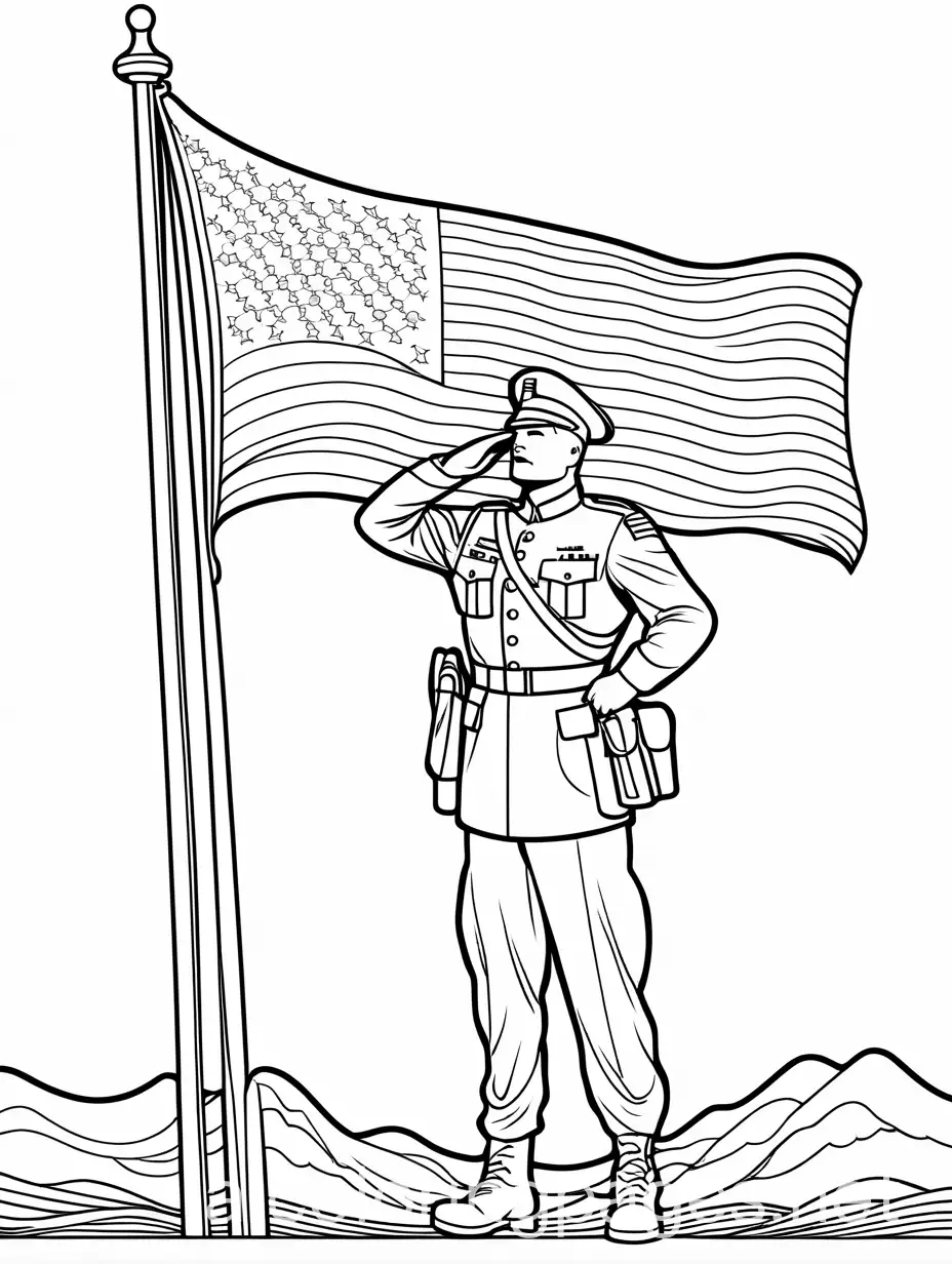 United-States-Army-Personnel-Saluting-the-American-Flag-Coloring-Page