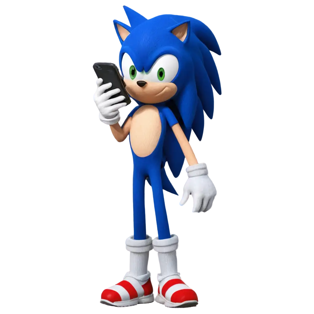 Sonic-Holding-a-Cell-Phone-PNG-Image-Modern-Gaming-Icon-Communicates-in-Digital-Era