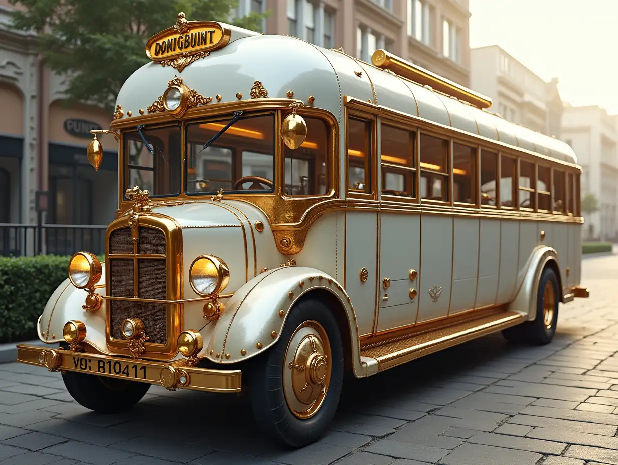 Super modern autobus gold white Steampunk