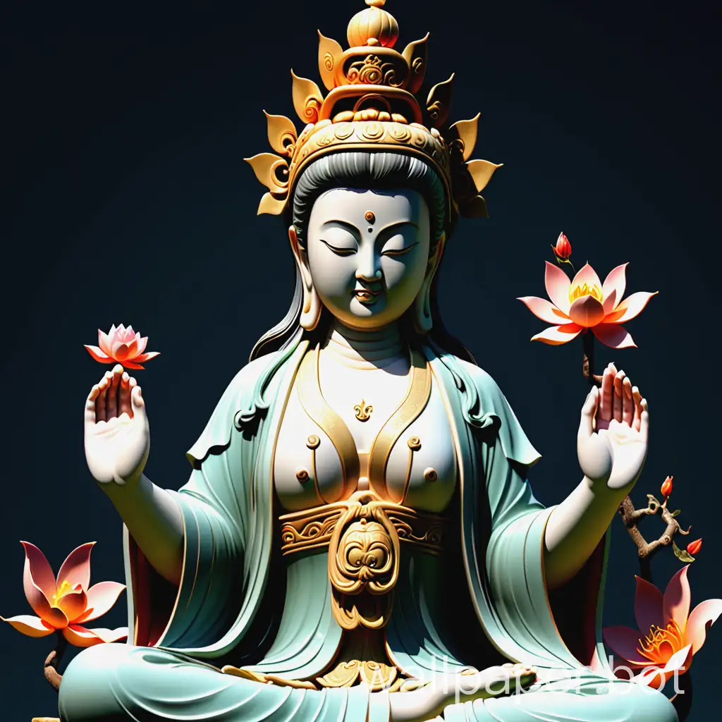 Guanyin-3D-Real-Full-Screen-Statue-in-Tranquil-Temple-Setting